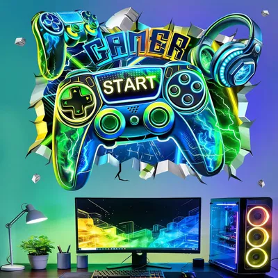 Obrázok produktu pre Muursticker Gaming – 3D nálepka na stenu s motívom ovládača – dekorácia do herne – vhodná do izby tínedžera – samolepiaca