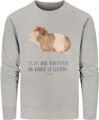 Produktbild von Mr. & Mrs. Panda Baumwoll Sweatshirt Meerschweinchen Weisheit Größe S - Heather Grey - Geschenk, Lustige Sprüche, Wunder, Sweater, Wunderland, Spruch, Pulli, Bio Pullover
