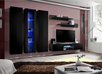 Image de Ensemble mural pour salon 6 pièces Meuble TV Armoire Étagère murale Vitrine suspendue moderne