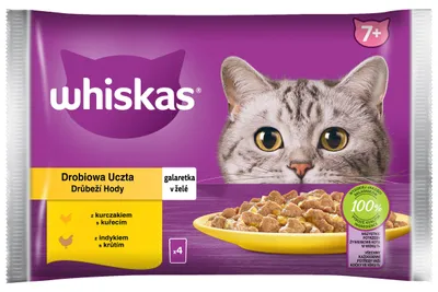 Productafbeelding van WHISKAS Senior Kip- en Kalkoenmaaltijd, 4x85g, natvoer voor oudere katten, in gelatine met kip- en kalkoenvlees