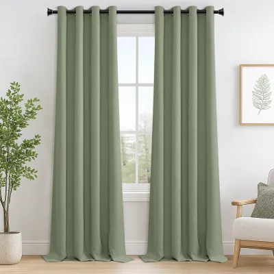 Thermogardine 260x140 cm, blickdicht, grün, 2er-Set mit Ringen