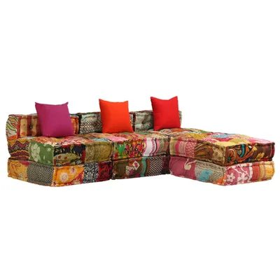 Produktbild von 3-Sitzer Modularer Pouf Patchwork Stoff