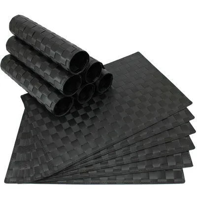 Immagine prodotto di Tovaglietta MODERNA Set di 12 tovagliette in plastica nera intrecciata 45x30 cm