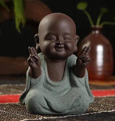 Immagine prodotto di Statuetta in Vetroceramica di Buddha bambino per il soggiorno, di piccole dimensioni, bianca, rilievo decorativo in Vetroceramica