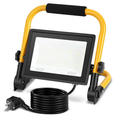 Productafbeelding van Vigevee LED bouwlamp 50W, 4000lm, koelwit (6500K), IP66, met statief en 3 meter netsnoer. LED werklamp voor bouwplaats, tuin