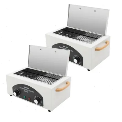 Obrázok produktu pre Súprava sterilizátorov na manikúru, 2 ks – vysokoteplotný dezinfekčný prístroj, 2 l – 300 W – časovač 0–60 min – 50–220 °C – stolný prístroj, biely – 220–240 V