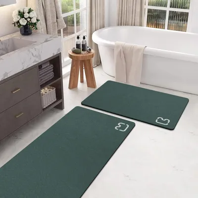Immagine prodotto di Set di tappetini da bagno – Antiscivolo e assorbenti – Verde scuro – 40 x 120 cm