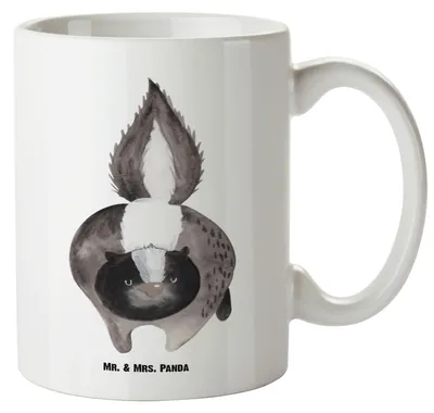 Produktbild von Mr. & Mrs. Panda Teebecher Stinktier Angriff - Weiß - Geschenk, Skunk, weisse tasse, Große Teetasse, steingut, Raubtier, Wildtier, Drohung, Keramiktasse, Pott, wütend