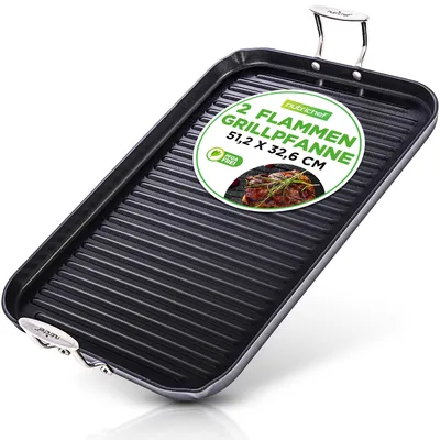 Immagine prodotto di Piastra per grigliare NutriChef, piastra per grigliare plancha 56x32cm - con scanalature, padella antiaderente per grigliare, padella per grigliare, padella in ghisa, padella per friggere - con scarico del grasso