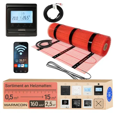 Fußbodenheizung 160 W/m², 2,5 m², selbstklebend, mit Thermostat