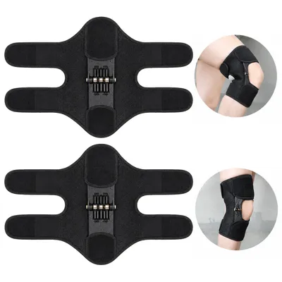Produktbild von Knieorthese mit 3 Kohlenstoffstahlfedern, Kniebandage 2er Set, verstellbare Kniestütze, Sportbandage für Wandern, Laufen, Fitness und Squats