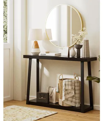 Image de Table console en bois, 2 niveaux, noire, 120 x 30 x 80 cm