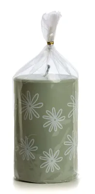 Productafbeelding van Rustieke buitenkaars "Lys" – Bloemenmotief – Wolkengrijs – Ø 9,6 × H 15 cm – 1 stuk