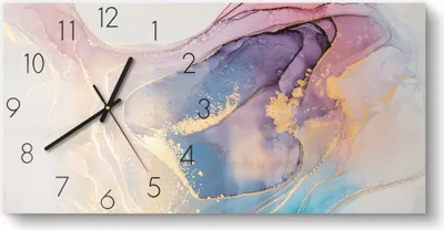 Produktbild von DEQORI Glasuhr 60x30 cm Zahlen 'Marmorgrafik in Pastell' Wanduhr Glas Uhr Design leise