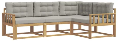 Imagen del producto de vidaXL Juego de 3 sofás de exterior, color blanco y gris claro, fabricados en poliéster