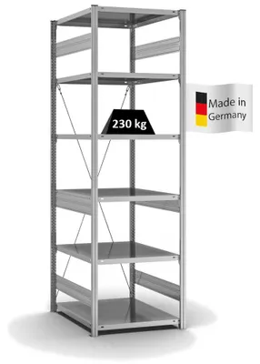 Produktbild von PROREGAL Fachbodenregal Stecksystem MAGNUS Germany | HxBxT 250x75x80cm | 6 Ebenen | Fachlast 230 kg | Einseitig nutzbar | Verzinkt