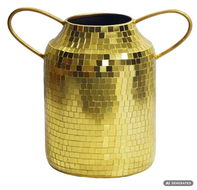 Produktbild von WOHNLING Tischvase Aluminium 32cm Gold Blumenvase mit Henkel Metallvase Dekovase rund für Trockenblumen Alu Standvase Vase Hoch Wohndeko Handmade, KI-generiertes Bild