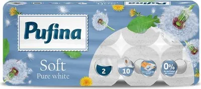 Obrázek produktu pro Toaletní papír "Soft White", bez parfemace, 2-vrstvý, 10 rolí, PUFINA PP20645