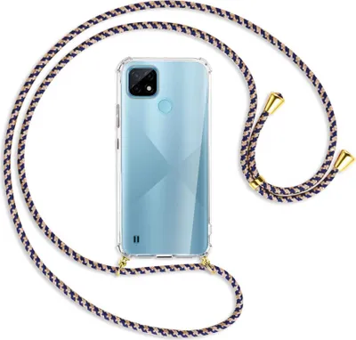 Produktbild von Handykette Backcover-Schutzhülle mit Band (Metall goldfarben) für Realme C21 (RMX3201) - blau+beige