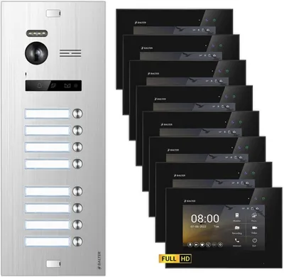 Produktbild von BALTER EVO HD Unterputz Silber 8x7" Monitor Schwarz Video Türsprechanlage Set 8 Teilnehmer