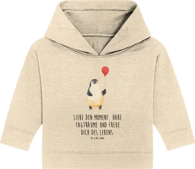 Produktbild von Mr. & Mrs. Panda Organic Baby Hoodie Pinguin Luftballon 12. - 18. Monat - Natural Raw - Geschenk, Freundin, Glück, Kapuzenshirt, Pinguine, Kapuzensweatshirt, Liebe