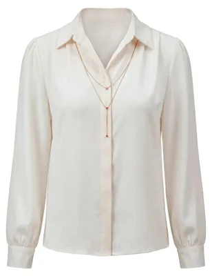 Produktbild von Elegante Damen Satinbluse weiß Gr. S mit verdeckter Knopfleiste, reguläre Passform