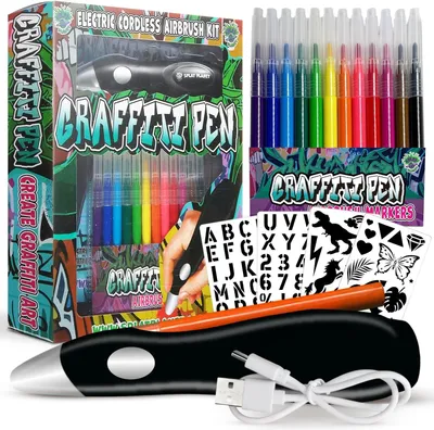 Produktbild von Airbrush-Stift, kabelloser, wiederaufladbarer elektrischer Airbrush-Sprühgerät, Wasserfarb-Sprühstift, Airbrush-Marker-Set mit 12 Farben
