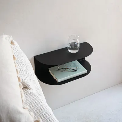 Image de Table de nuit flottante - Set de 2 - Design compact - Moderne - Métal noir - Durable et stable - Étagère murale