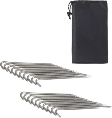 Obrázok produktu pre 20 hliníkových stanových kolíkov s taškou | sada kolíkov s dĺžkou 18 cm | vonkajšie stanové kolíky | kolíky s priemerom 5,66 mm na normálnu a tvrdú zem | kolíky do stanu v striebornej farbe | kolíky do piesku | robustné kolíky do zeme na kempovanie