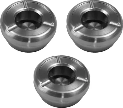 Produktbild von 3 Stück Windaschenbecher Aschenbecher mit abnehmbaren Deckel aus Edelstahl ø 9,8cm