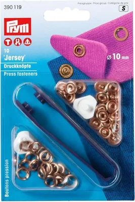 Obrázok produktu pre Stláčacie gombíky + narážač Jersey, 10 mm, 10 ks, medené