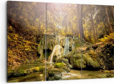 Produktbild von Bild auf Leinwand - Leinwandbild - Wald Wasserfall Natur Umwelt - 105x70cm - Wand Bild - Wanddeko - Leinwanddruck - Bilder - Kunstdruck - Wanddekoration - Leinwand bilder - Wandkunst - CE105x70-2959