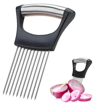 Produktbild von 1 Stück Zwiebelhalter zum Schneiden, Zwiebelscheibenhalter aus Edelstahl, Zitronen- und Gemüseschneider für Fleisch, Zwiebeln, Kartoffeln, Tomaten