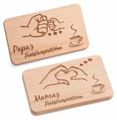 2 Frühstücksbrettchen aus Buchenholz, 23×15 cm, graviert