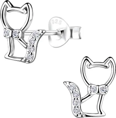 Produktbild von Ohrstecker Silber 925 Ohrringe „Katze mit Zirkonia“