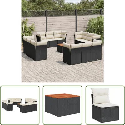 Produktbild von The Living Store 13-tlg. Garten-Sofagarnitur mit Kissen Schwarz Poly Rattan