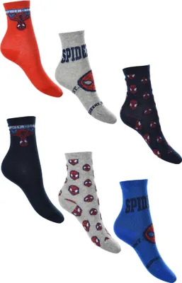 Produktbild von Spider-Man Kinder Jungen Socken 6 Paar Strümpfe Paket Set, Größe:23-26