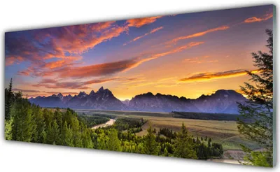 Produktbild von Acrylglasbilder 125x50 Wandbild Druck Gebirge Wald Natur