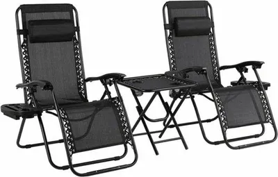 Image de Ensemble de camping avec table - Chaises de camping - Chaises de plage - Avec oreillers et porte-gobelets - Pliables - Réglables