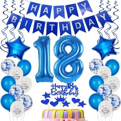 Produktbild von Famanu Folienballons 18 Jahre Geburtstag Dekorationsset - Blau
