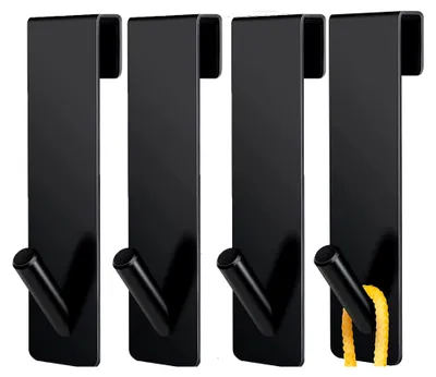 Produktbild von Duschhaken ohne Bohren, 4 Stück Türhaken für Duschwand, Edelstahl Handtuchhaken mit Gummi Schutz für Duschkabine und Glasduschwand (17,8 cm Schwarz)