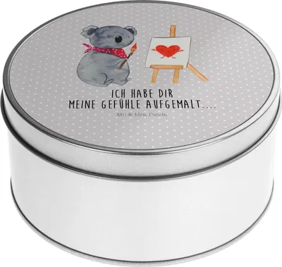Produktbild von Mr. & Mrs. Panda Blechbüchse Koala Künstler - Grau Pastell - Geschenk, Keksdose, Aufbewahrungsdosen, Gefühle, Zeichnen, Dose, Liebe, Kaffeedose, keksdosen, Metallbox