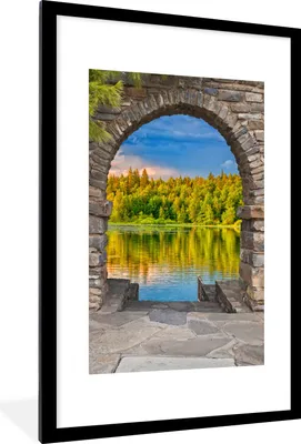 Produktbild von MuchoWow® Gerahmtes Poster Bäume - Wald - Wasser - Aussicht 60x90 cm - Poster mit Schwarzem Bilderrahmen Wandposter Rahmen Foto Bilder - Dekoration - Wandposter Wohnzimmer - Hochwertig