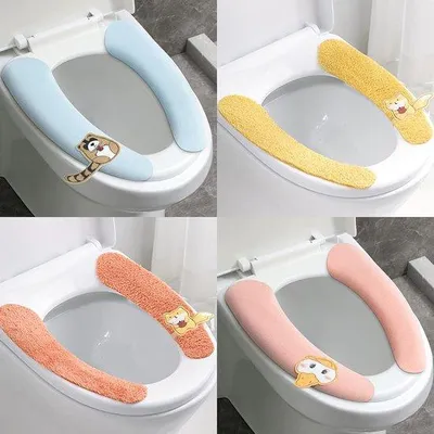Productafbeelding van Unyqoos® 4-delige set zelfklevende toiletbrilhoezen – korte pluis en pluis, verwarmende schuimrubberen zitkussens (memory foam), wasbaar, 4 kleuren, elektrostatische hechting, laat geen residu achter