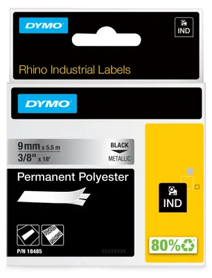Produktbild von DYMO Rhino Band Polyes. 9mmx5.5m schwarz->metallic