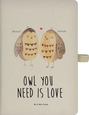 Produktbild von Mr. & Mrs. Panda Journal Eulen Liebe - Transparent - Geschenk, Eule, Adressbuch, glücklich, Kladde, Skizzenbuch, Tagebuch, A5 Notizbuch, Hochzeit Spruch