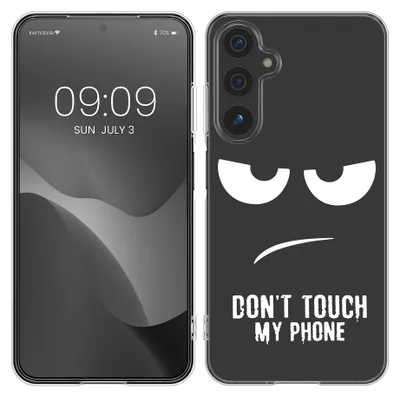 Produktbild von kwmobile Case kompatibel mit Samsung Galaxy A15 5G - Hülle Silikon transparent Don't touch my Phone Schwarz Transparent