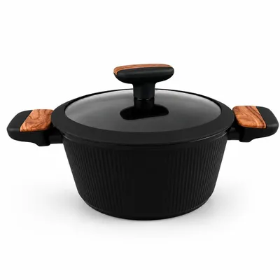 Produktbild von Kochtopf 20 cm mit Glasdeckel Aluminium Bratentopf mit Antihaftbeschichtung Geeignet für Induktion, Gas, Glaskeramik und Elektro Royal Swiss®