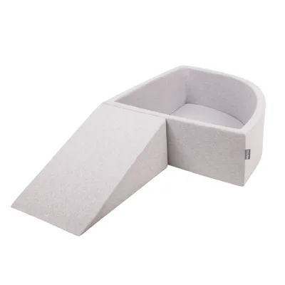 Image de KiddyMoon aire de jeux en mousse avec piscine en quart de cercle avec balles (100 balles) course d'obstacles, gris clair:blanc/gris/minze