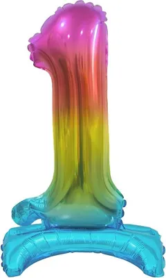 Immagine prodotto di Palloncino in pellicola a forma di numero 1, colorato arcobaleno, in posizione verticale